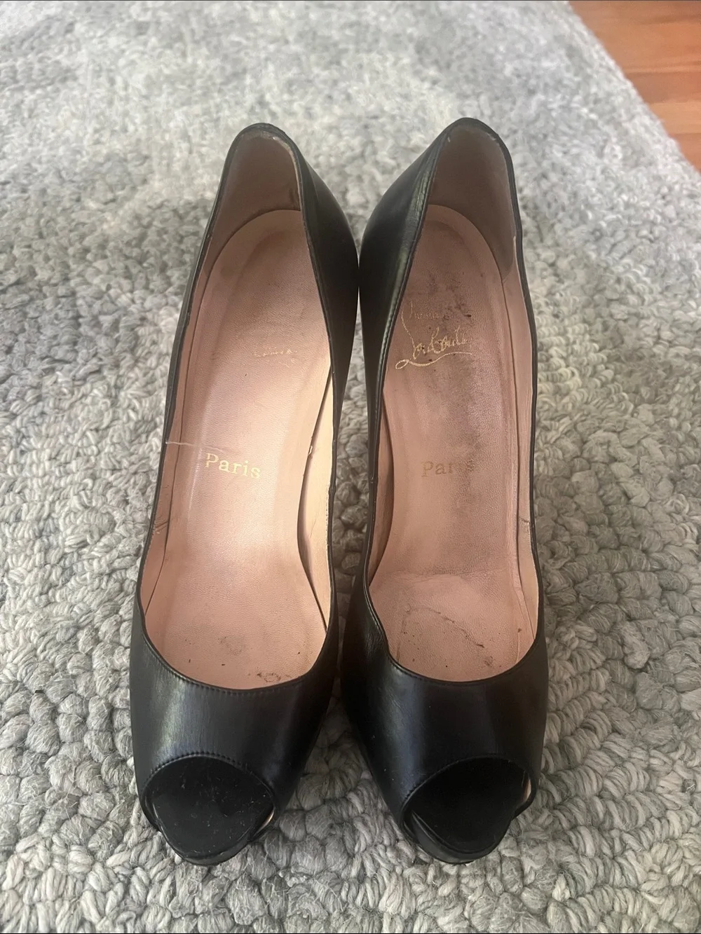 Christian Louboutin Black Leather Peep-Toe Pumps